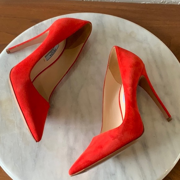 Prada Orange Suede Heels - Picture 2 of 12